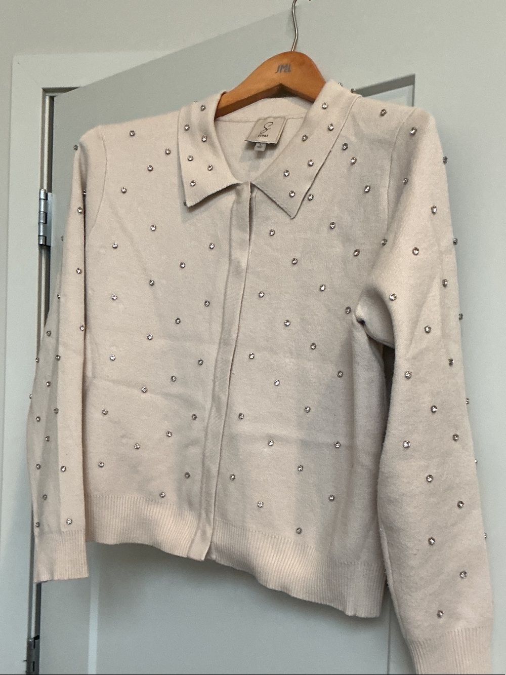 Sioni Cream Collared Embellished Cardigan
